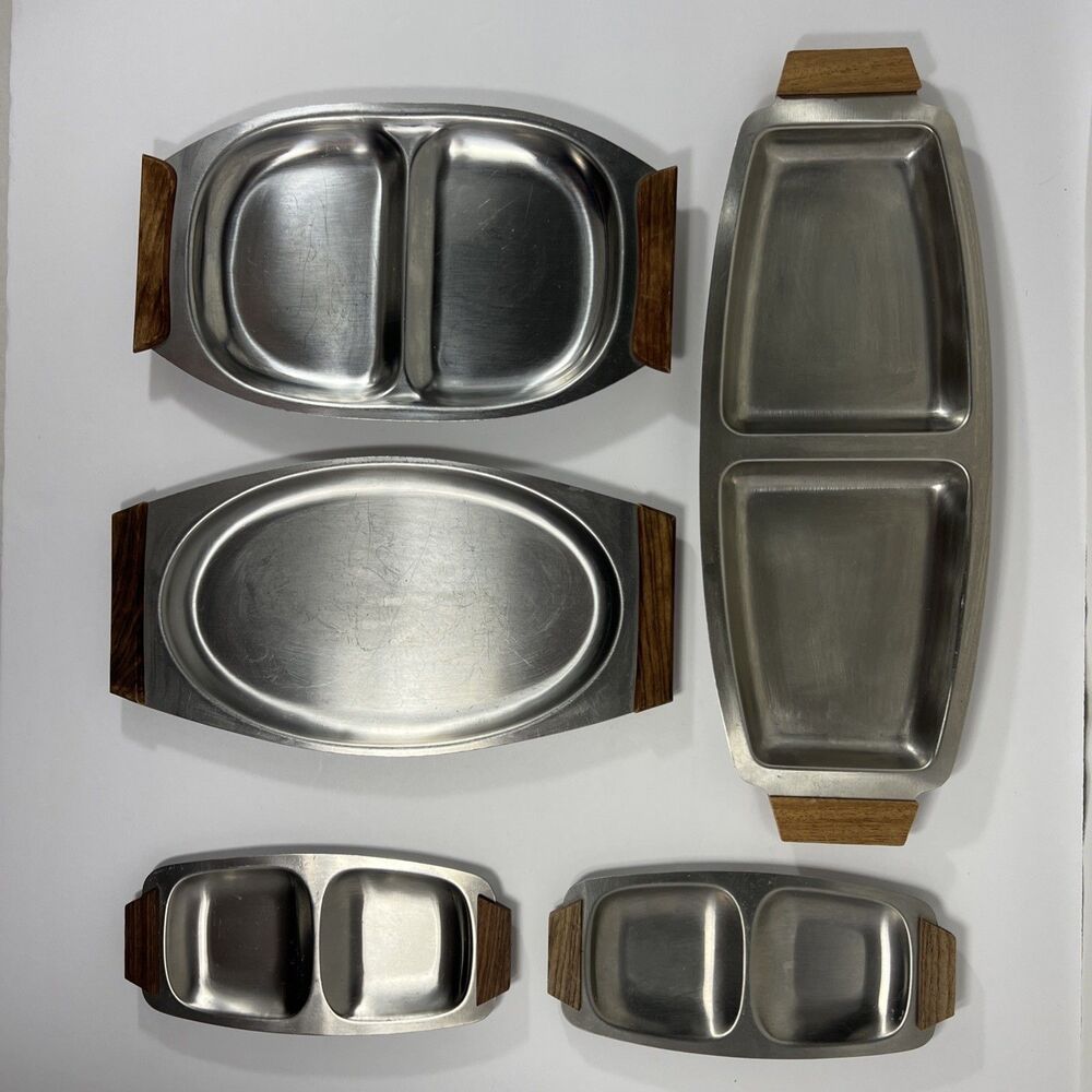 Stainless Steel + Wood - VTG Serving Dish Platter Divider LOT - Hong Kong  Japan